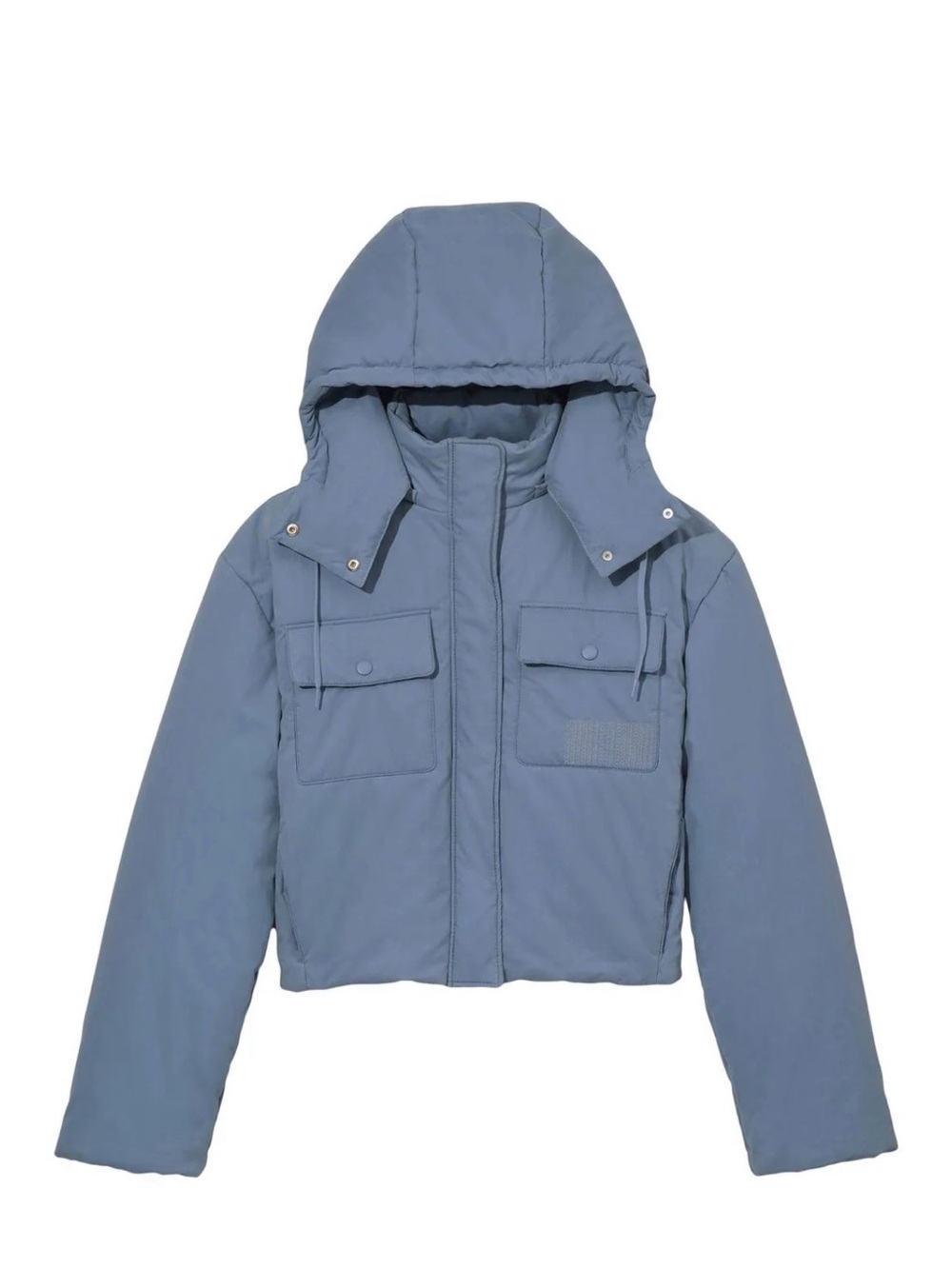 Marc Jacobs Hooded Cropped Puffer Jacket in Dusty Blue
